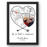 Modèle Carte de votre lieu de rencontre et votre photo, fond blanc, Cœur Photo 04
