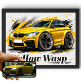 Véhicule Votre voiture en caricature cartoon d'après sa photo, roues géantes