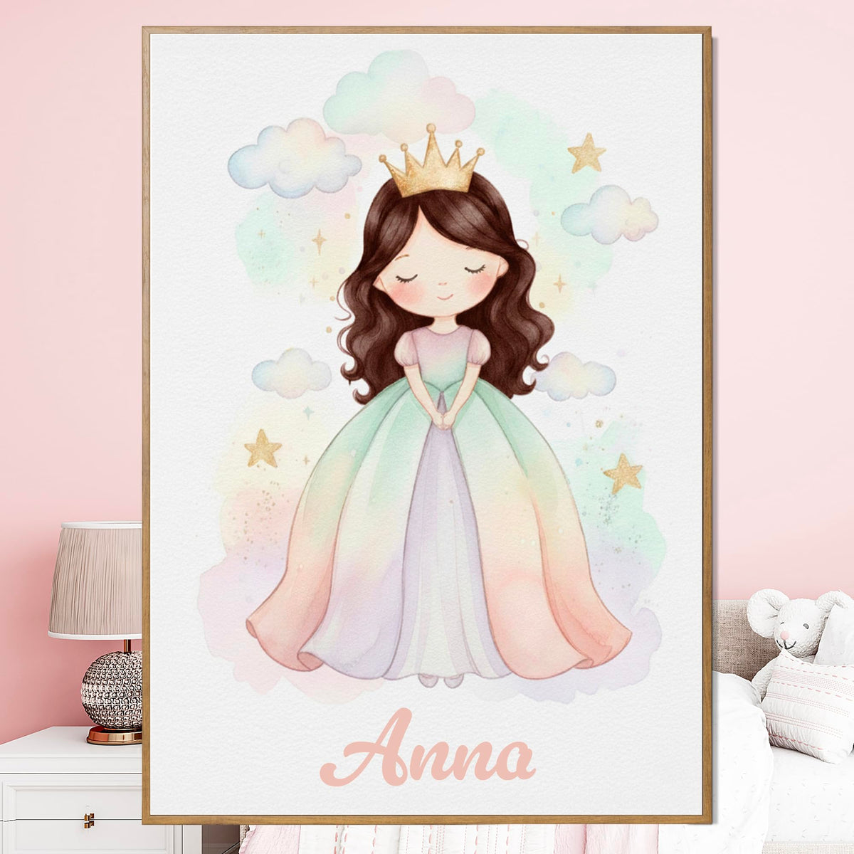 Déco chambre fille Princesse au prénom — 1 - Brune