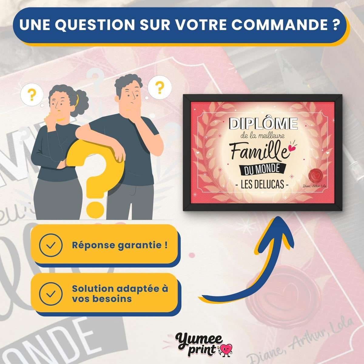Une question sur votre diplôme « de la meilleure famille » ? Notre service client vous répond par message avec une solution garantie, adaptée à vos besoins