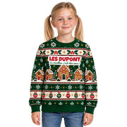 Sweat de Noël moche fille personnalisé, nom de famille, vert sapin