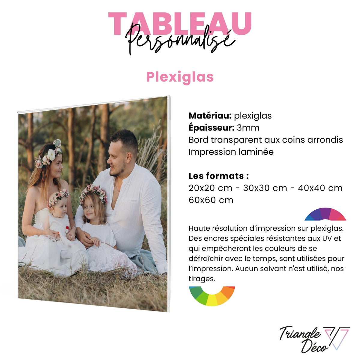 Tableau personnalisé photo et texte carré - Cadre photo personnalisé - Cadeau personnalisé - impressions sur toile, Affiche, bois, plexiglass Décoration Cadeau personnalisation (Plexiglas, 60x60 cm)