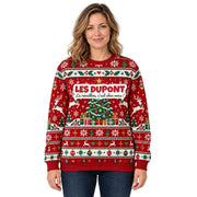 Sweat de Noël moche femme personnalisé, nom de famille, rouge