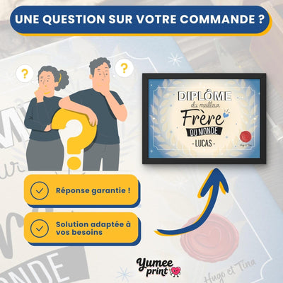 Une question sur votre diplôme « du meilleur frère » ? Notre service client vous répond par message avec une solution garantie, adaptée à vos besoins