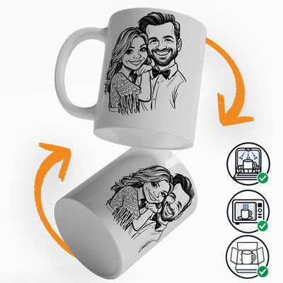 Mug caricature d'après votre photo, en noir et blanc