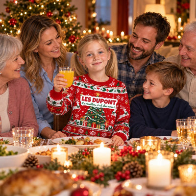 Sweat de Noël moche fille personnalisé, nom de famille, rouge