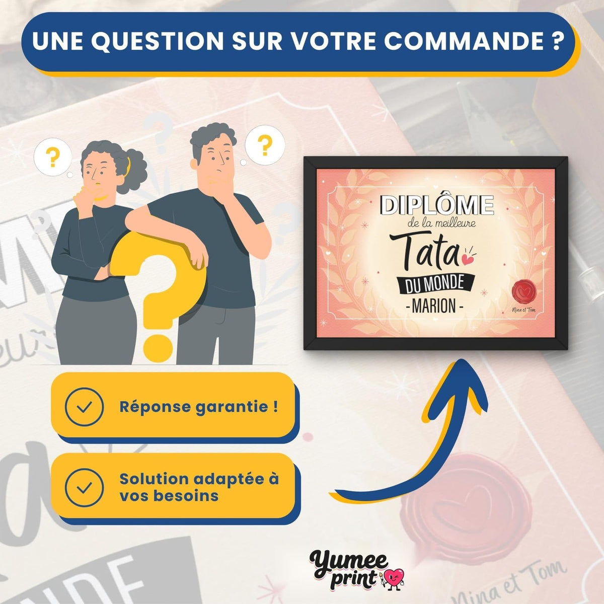 Une question sur votre diplôme « de la meilleure tata » ? Notre service client vous répond par message avec une solution garantie, adaptée à vos besoins
