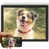 Style Nous transformons la photo de votre chien en aquarelle, format paysage