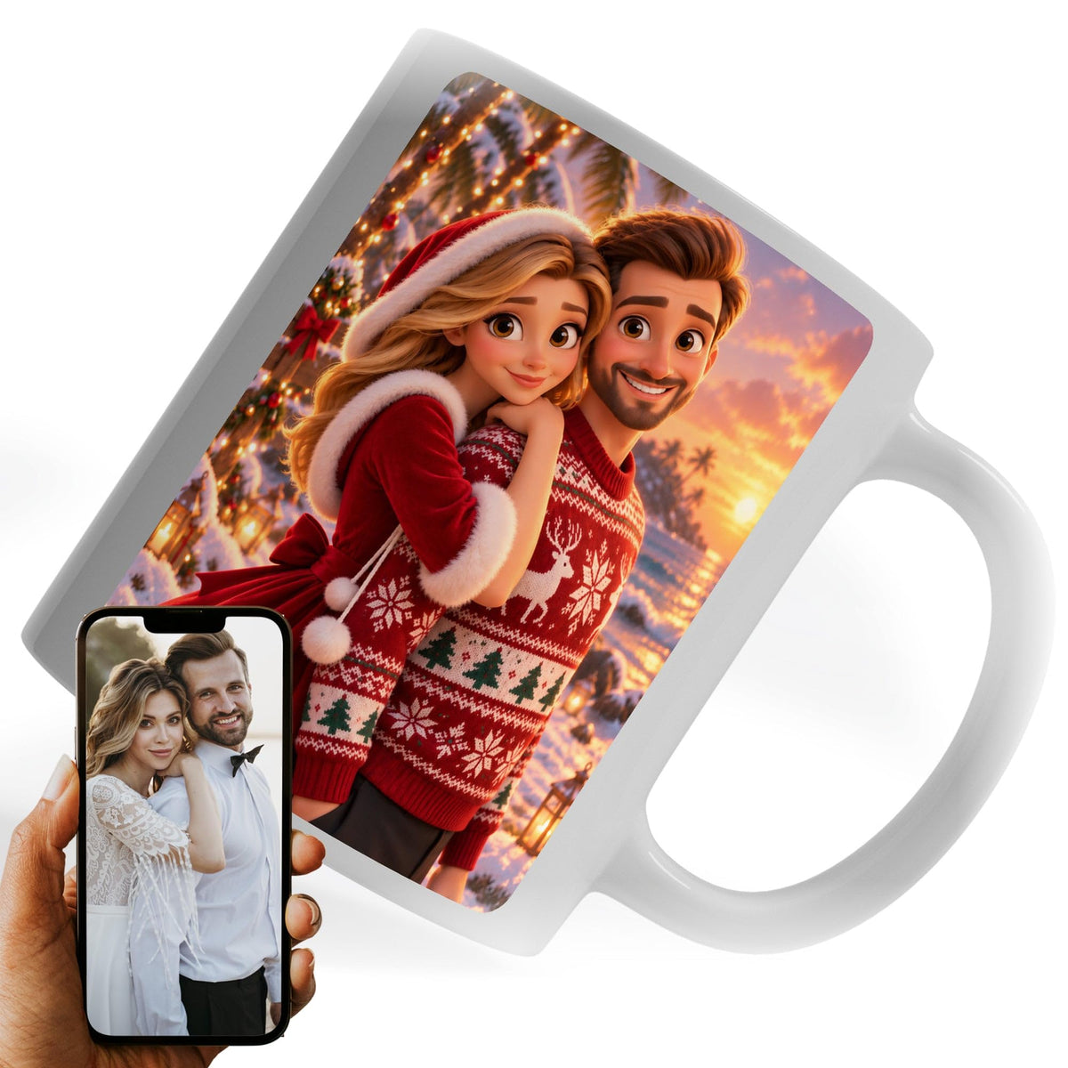 Mug de Noël d'après votre photo, en dessin animé 3D