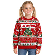 Sweat de Noël moche fille personnalisé, nom de famille, rouge