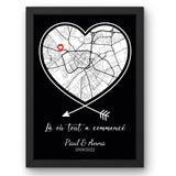 Modèle Carte de votre lieu de rencontre en cœur, fond noir, Cœur 03