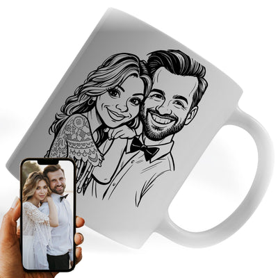 Mug caricature d'après votre photo, en noir et blanc