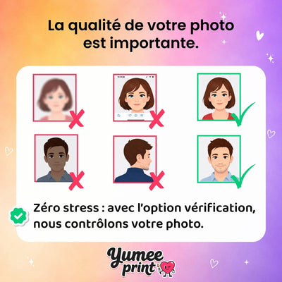 Visage net, de face, ni flou, ni trop sombre faute de lumière, ni de profil, ni en capture d'écran ; avec l'option contrôle et/ou amélioration HD de la photo, nous la vérifions