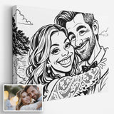 Style Votre photo en caricature de rue noir et blanc, format paysage