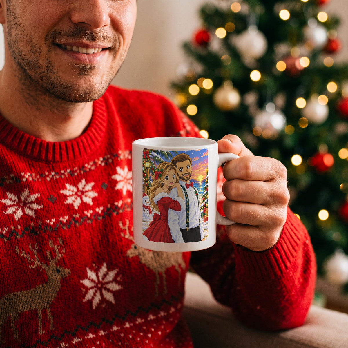 Mug manga de Noël d'après votre photo