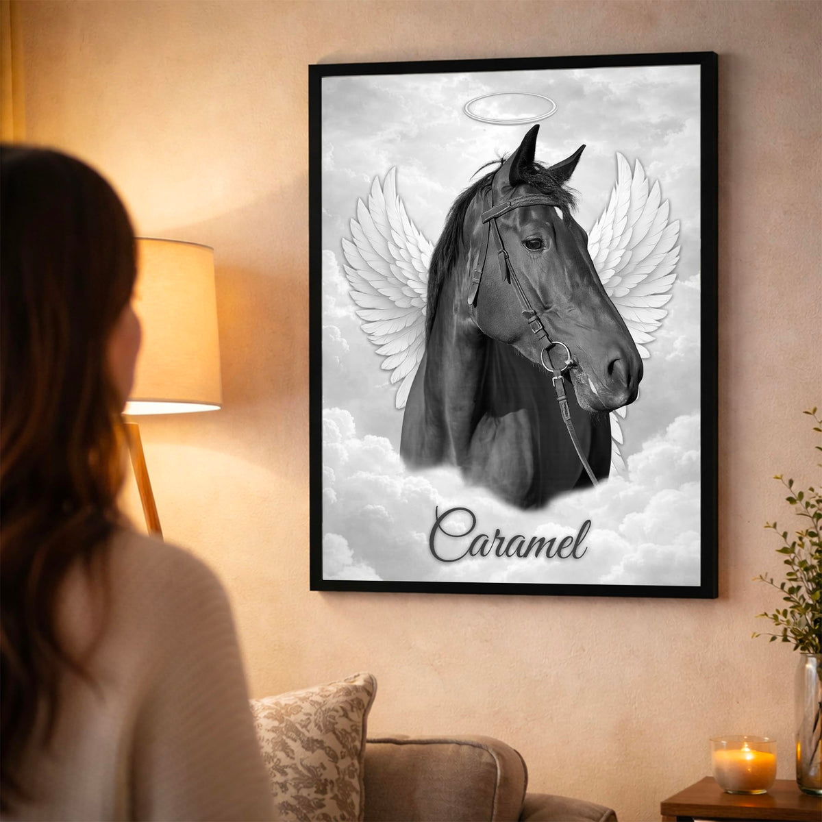 Portrait hommage animal d'après photo — Cheval Noir & Blanc