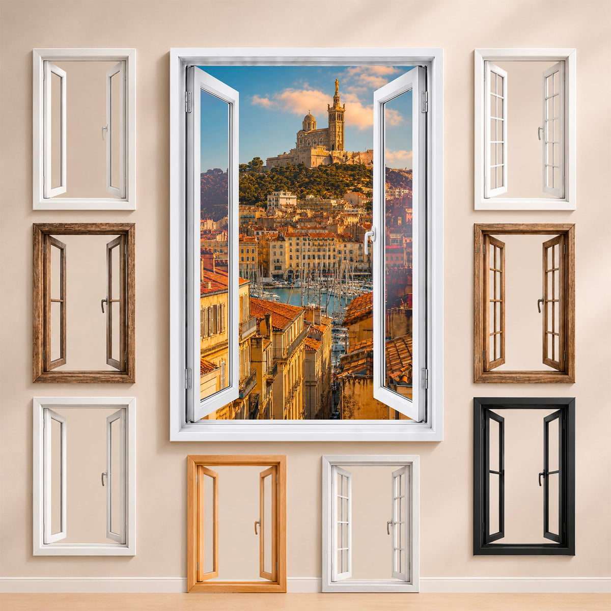 Trompe-l'œil fenêtre personnalisé, votre destination — Marseille Vieux-Port