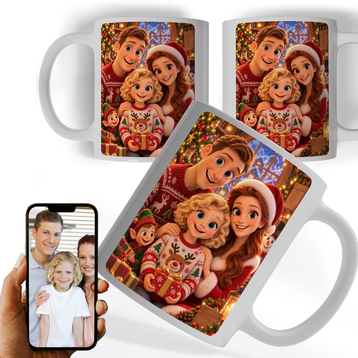 Mug de Noël d'après votre photo, en dessin animé 3D