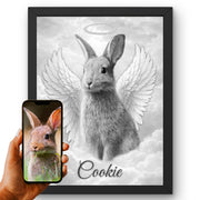 Portrait hommage animal d'après photo — Lapin Noir & Blanc