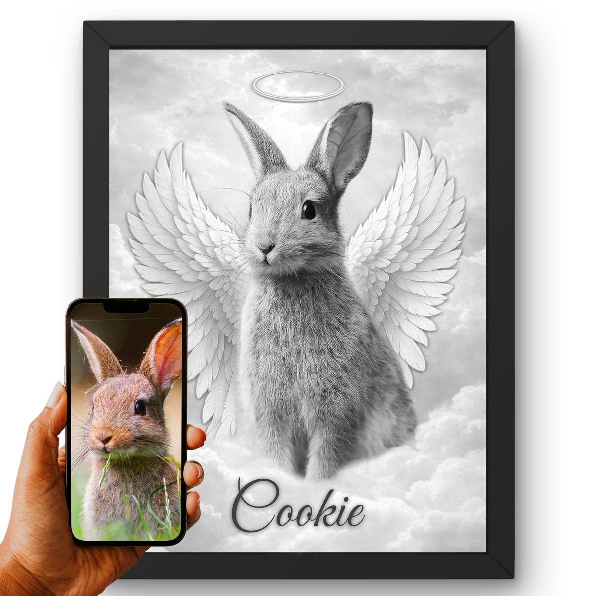Portrait hommage animal d'après photo — Lapin Noir & Blanc