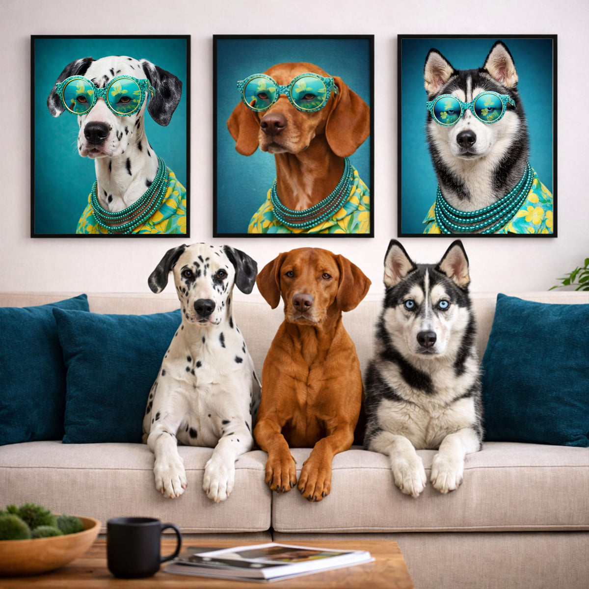 Déco murale portrait chien ou chat costumé d'après photo — Hippie