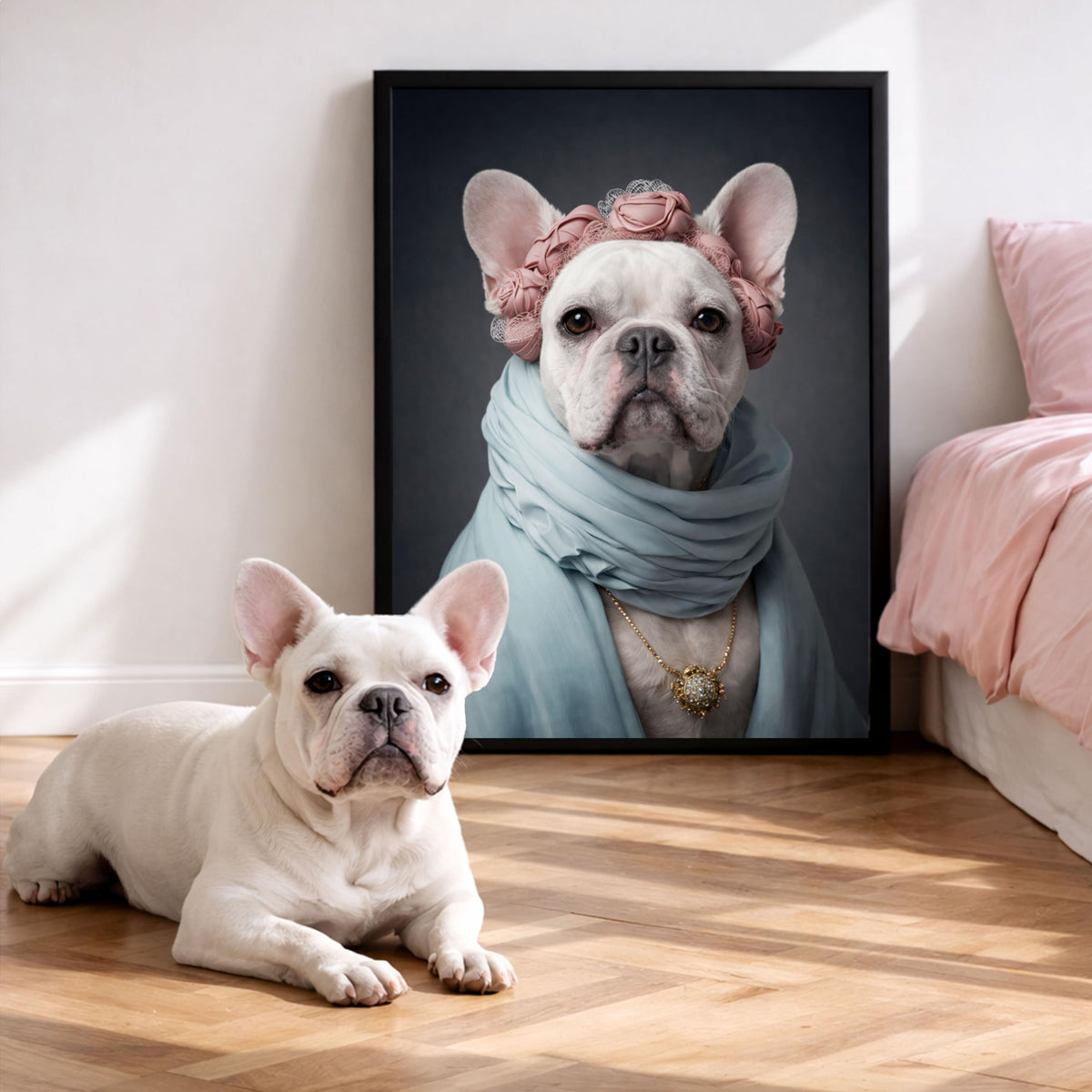 Déco murale portrait chien ou chat costumé d'après photo — Duchesse
