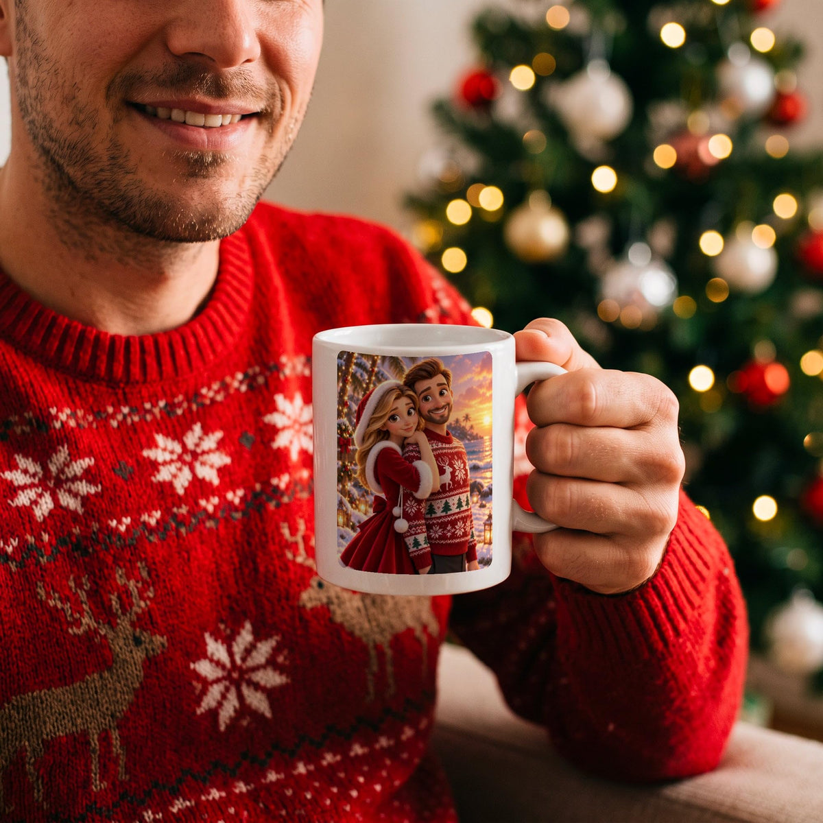 Mug de Noël d'après votre photo, en dessin animé 3D