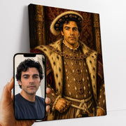 Portrait d'apparat d'après votre photo : votre visage en seigneur de la Renaissance, toque brodée, manteau bordé de fourrure, façon peinture classique, sur toile canvas, livré chez vous (exemple)