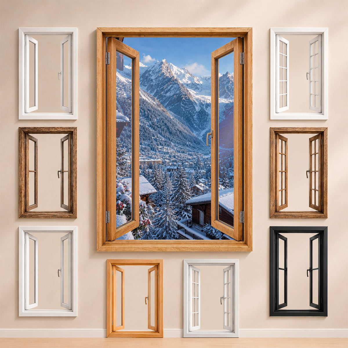 Trompe-l'œil fenêtre personnalisé, votre destination — Chamonix Mont-Blanc
