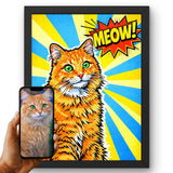 Style Nous transformons la photo de votre chat en portrait pop art avec bulle de BD