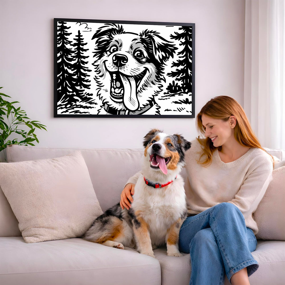 Portrait chien d'après photo, styles BD — Caricature Noir et Blanc