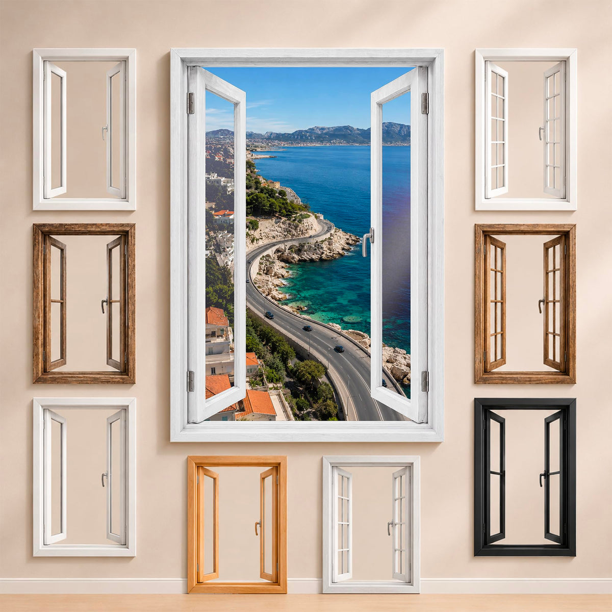 Trompe-l'œil fenêtre personnalisé, votre destination — Marseille Corniche