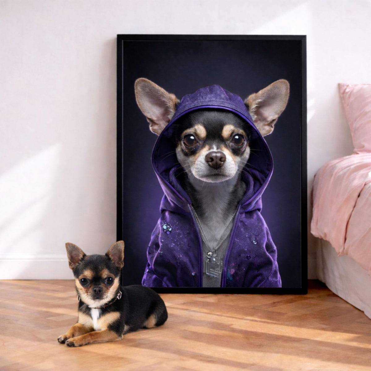 Déco murale portrait chien ou chat costumé d'après photo — Rappeur