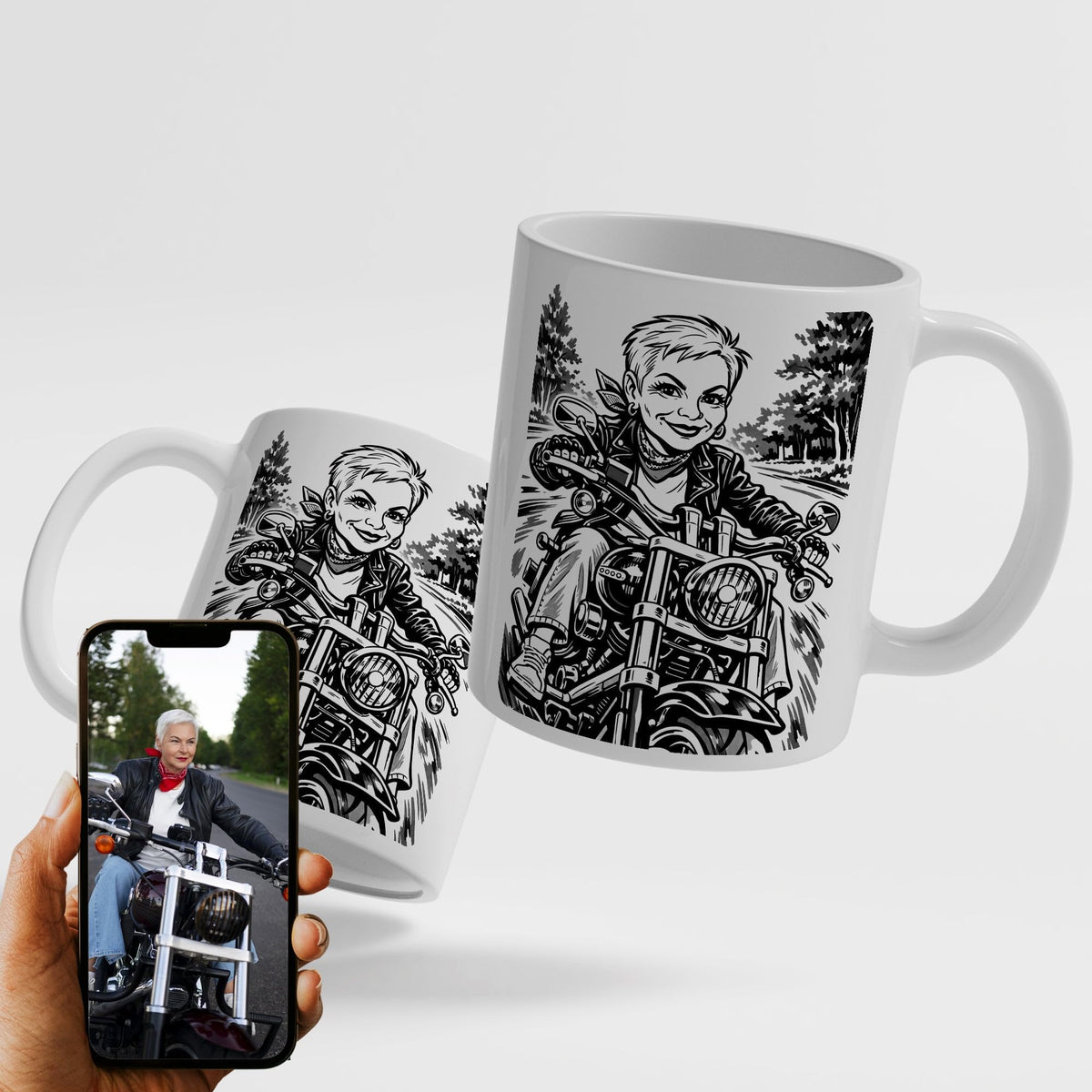 Mug caricature d'après votre photo, en noir et blanc