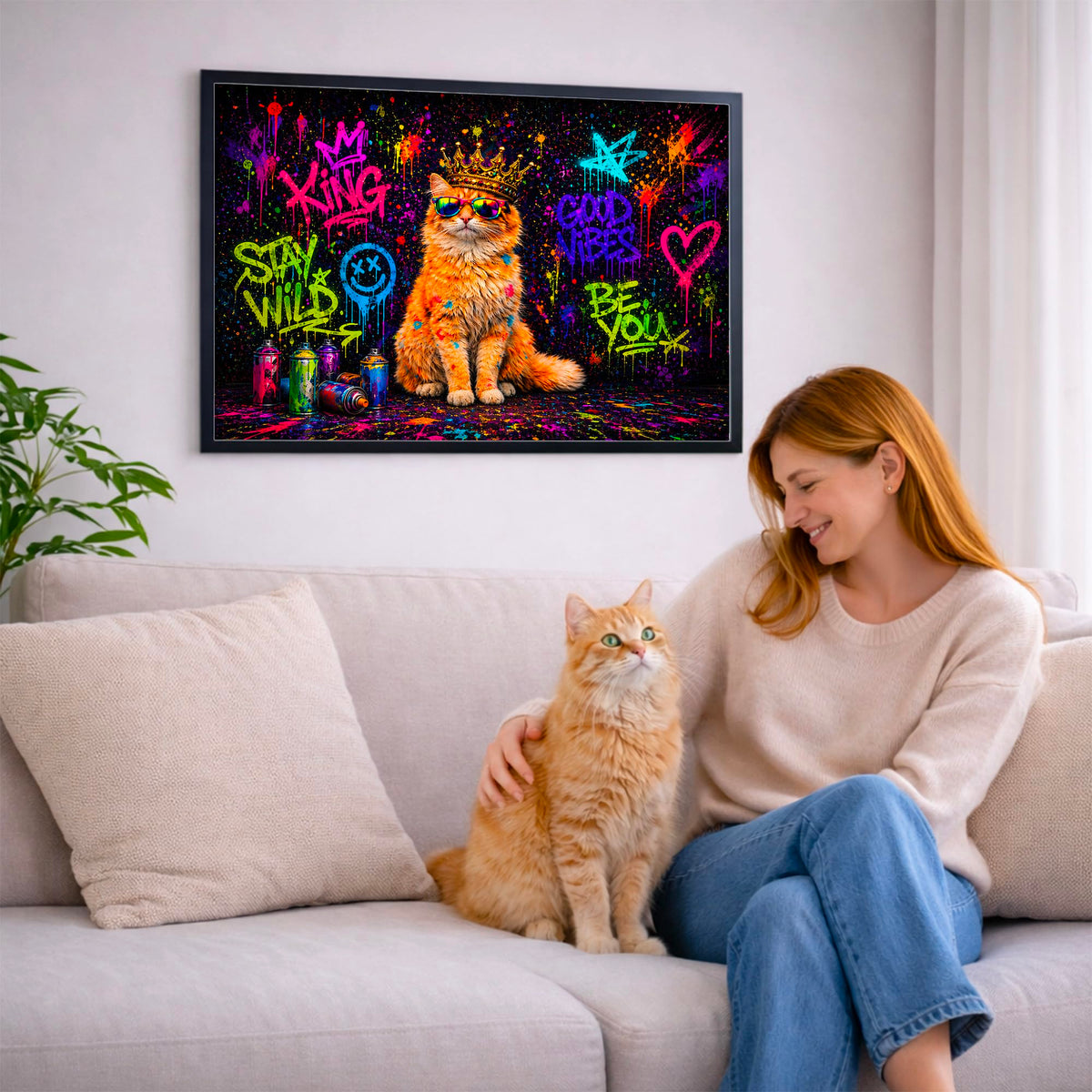 Portrait chat paysage, styles BD — Night Fluo Street Art Graffiti