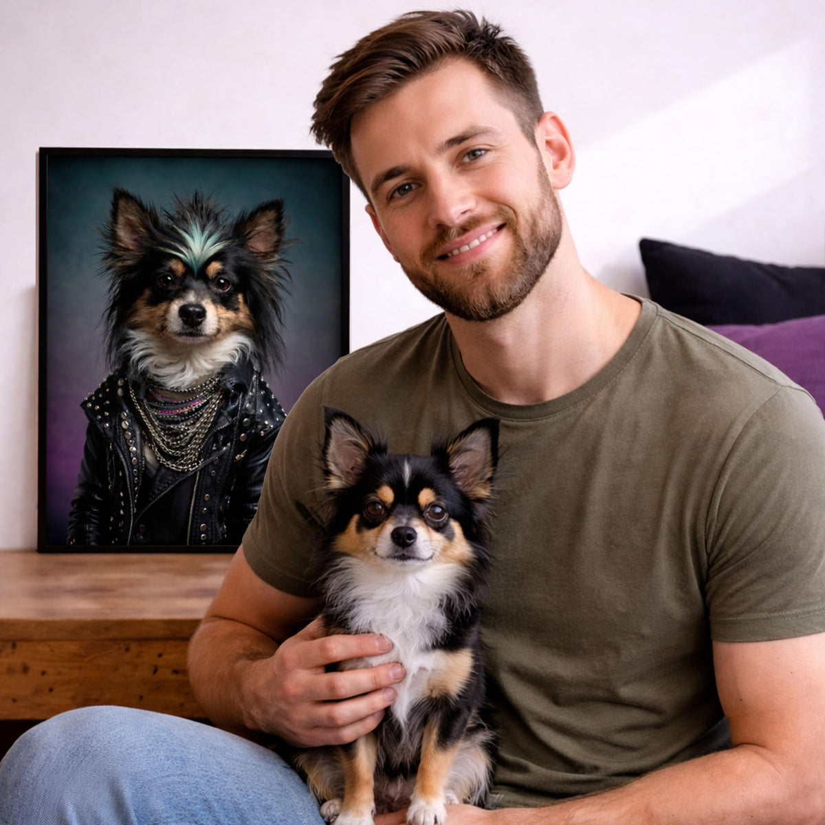Déco murale portrait chien ou chat costumé d'après photo — Rockeur