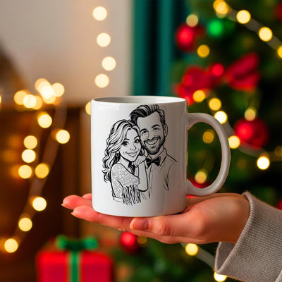 Mug caricature d'après votre photo, en noir et blanc