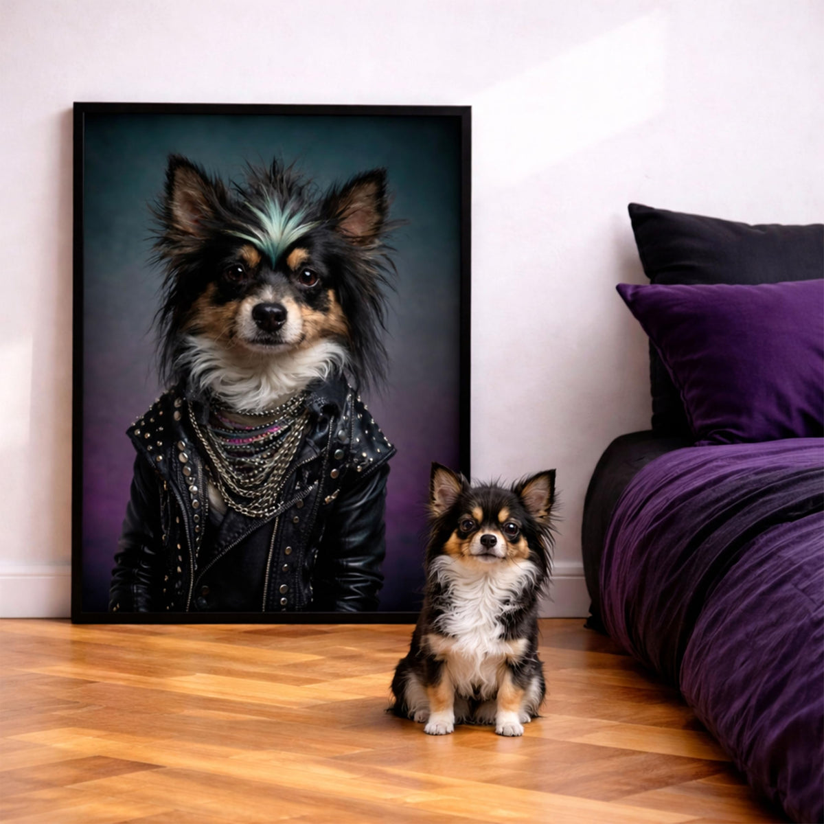 Déco murale portrait chien ou chat costumé d'après photo — Rockeur
