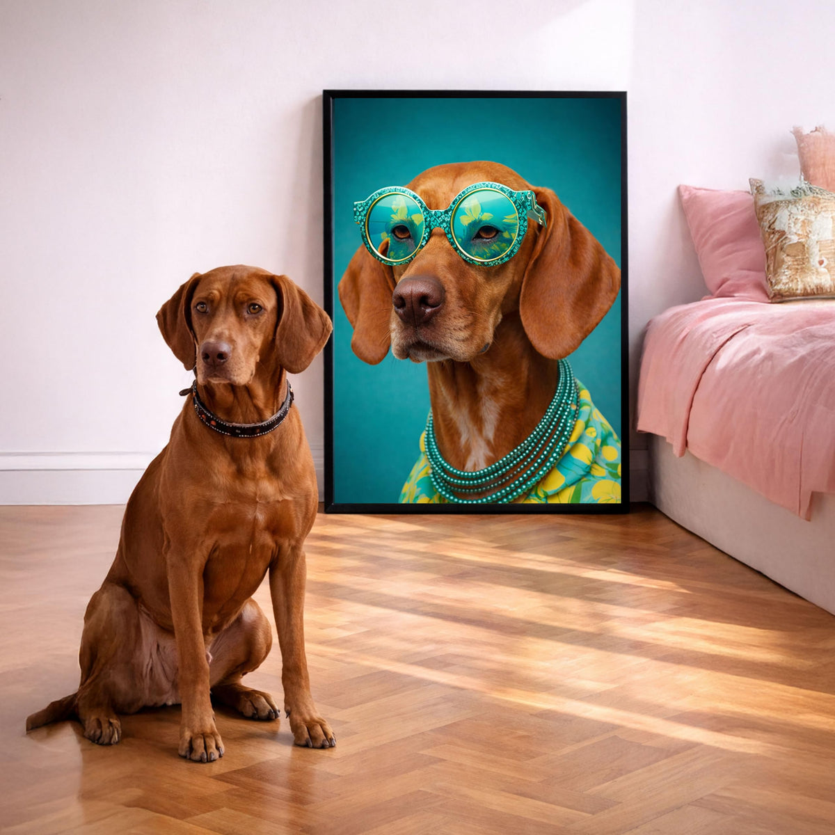 Déco murale portrait chien ou chat costumé d'après photo — Hippie
