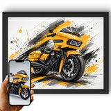 Véhicule Votre moto d'après sa photo, en caricature aux éclaboussures d'encre