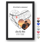 Modèle Carte de votre lieu de rencontre et votre photo, coordonnées GPS, Cœur Photo 01