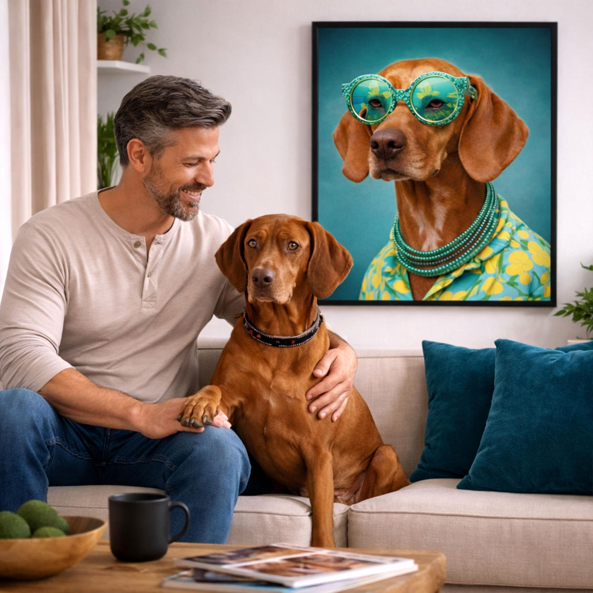 Déco murale portrait chien ou chat costumé d'après photo — Hippie