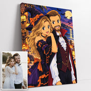 Création personnalisée : vous envoyez votre photo, elle devient un tableau d'Halloween style manga animé japonais, à la verticale, sur toile canvas puis livré chez vous (exemple)