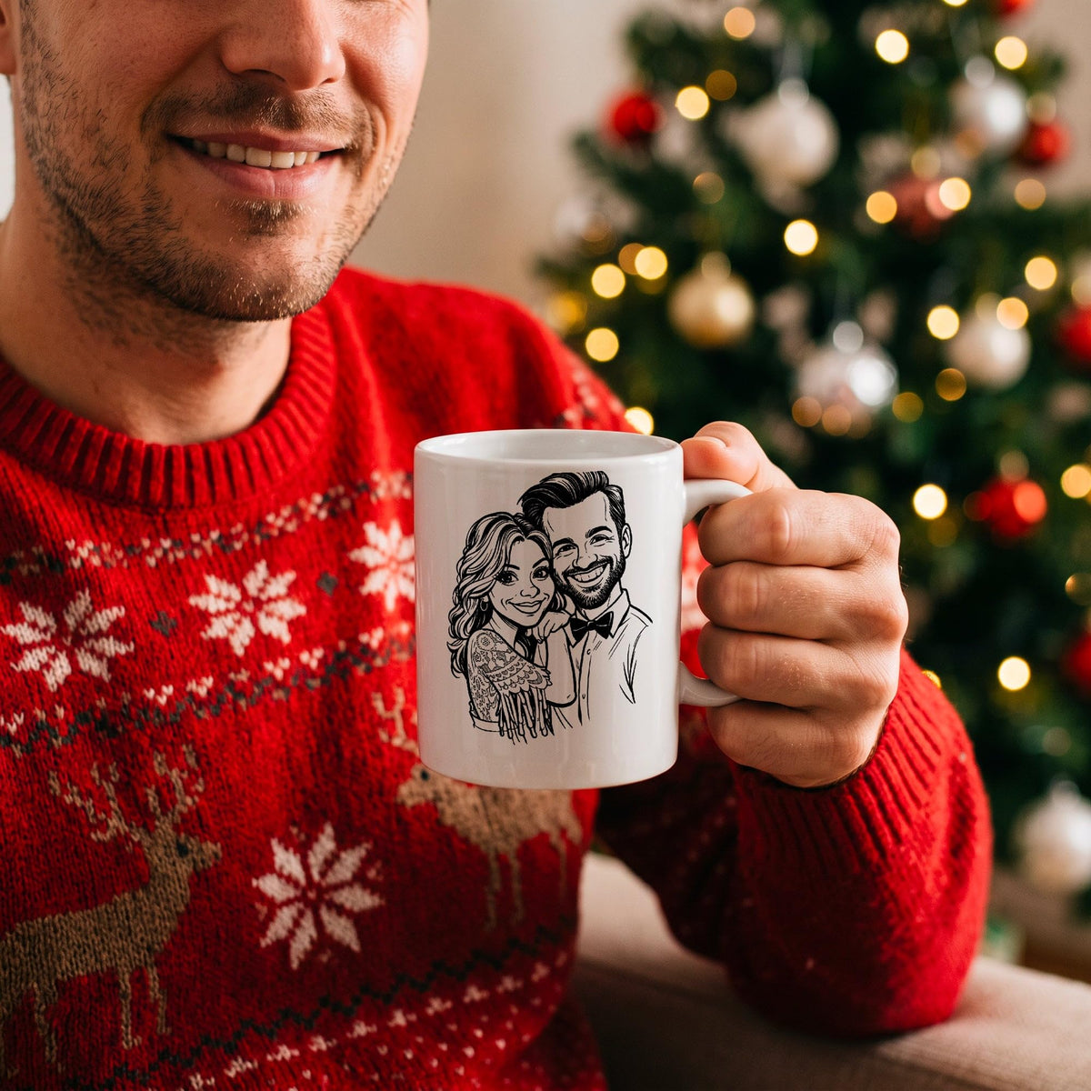 Mug caricature d'après votre photo, en noir et blanc
