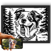 Portrait chien d'après photo, styles BD — Caricature Noir et Blanc