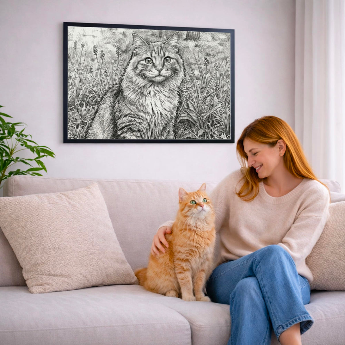 Portrait chat paysage, styles d'artiste — Crayon Gris