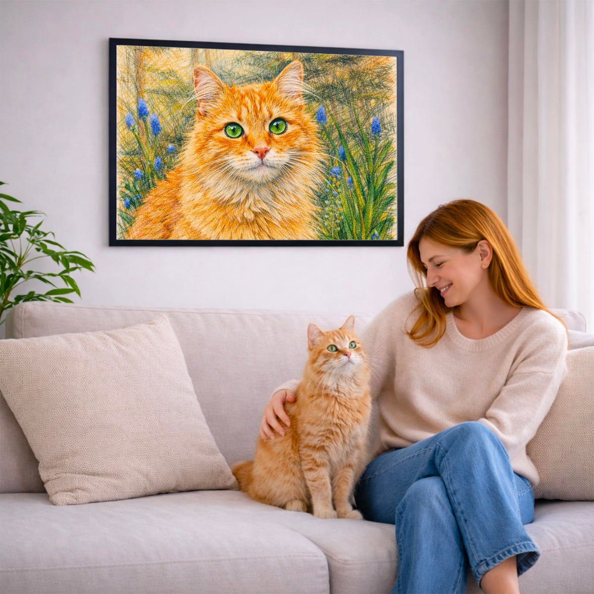 Portrait chat paysage, styles d'artiste — Crayon de couleur
