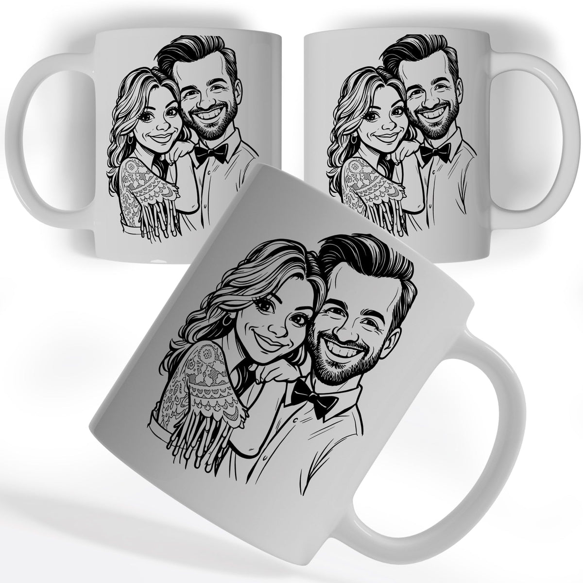 Mug caricature d'après votre photo, en noir et blanc
