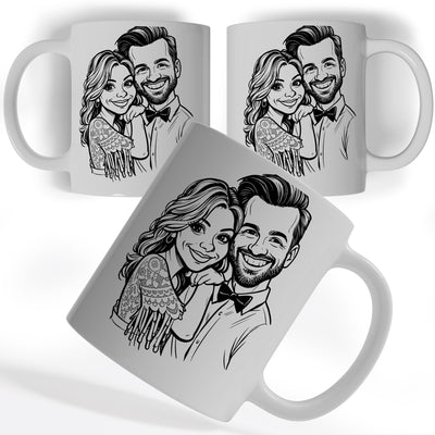 Mug caricature d'après votre photo, en noir et blanc
