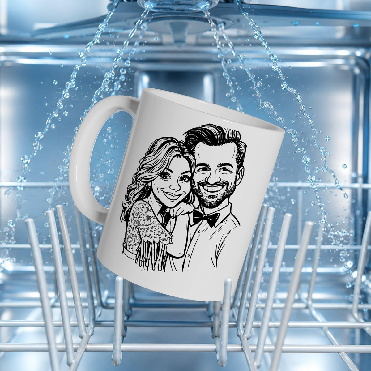 Mug caricature d'après votre photo, en noir et blanc